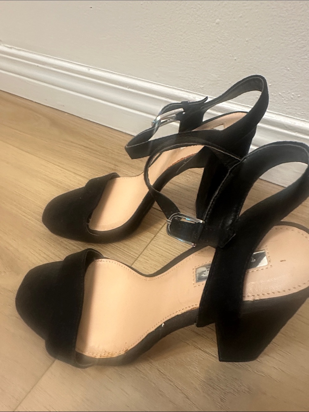 Topshop Black Suede Ankle-Strap Block Heel Sandals